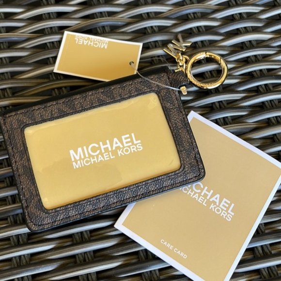 Michael Kors Kala Small Flap Key Ring Card Case Wallet MK Brown Black - Picture 5 of 10